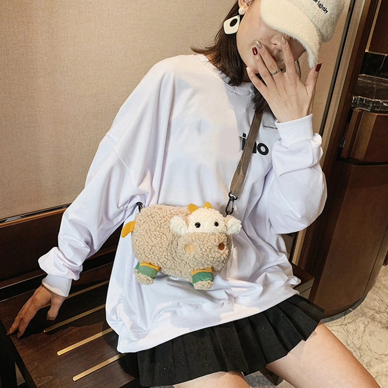 Plush Bag Female Cartoon Lamb Student One Shoulder Crossbody Bag