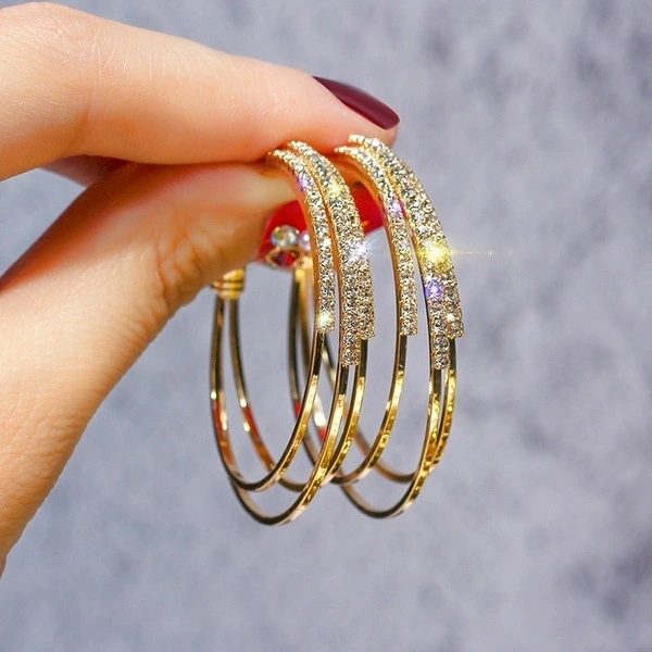 Women's Full Diamond Geometric Circle Earrings