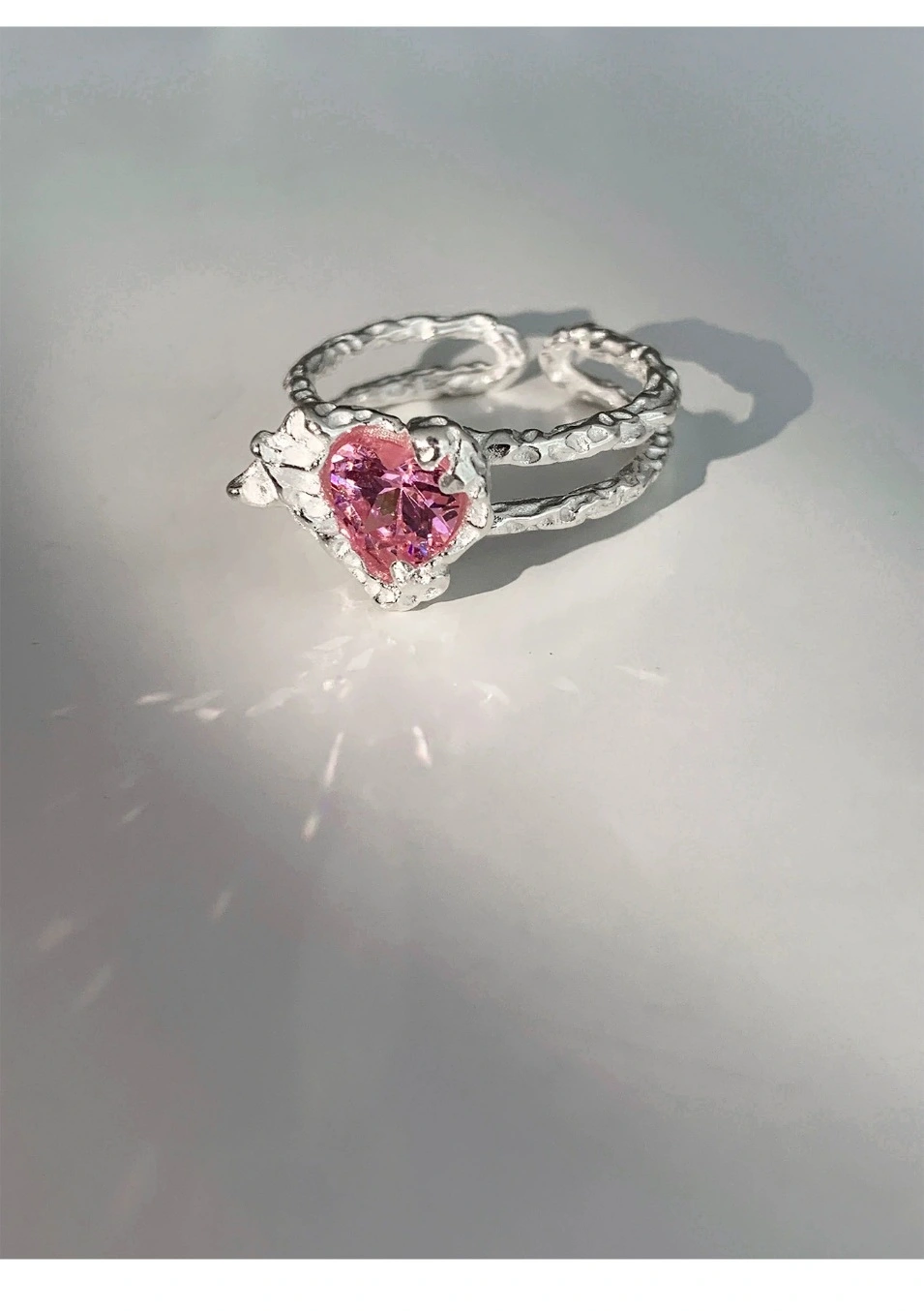 Sterling Silver Diamond Heart Texture Opening Ring