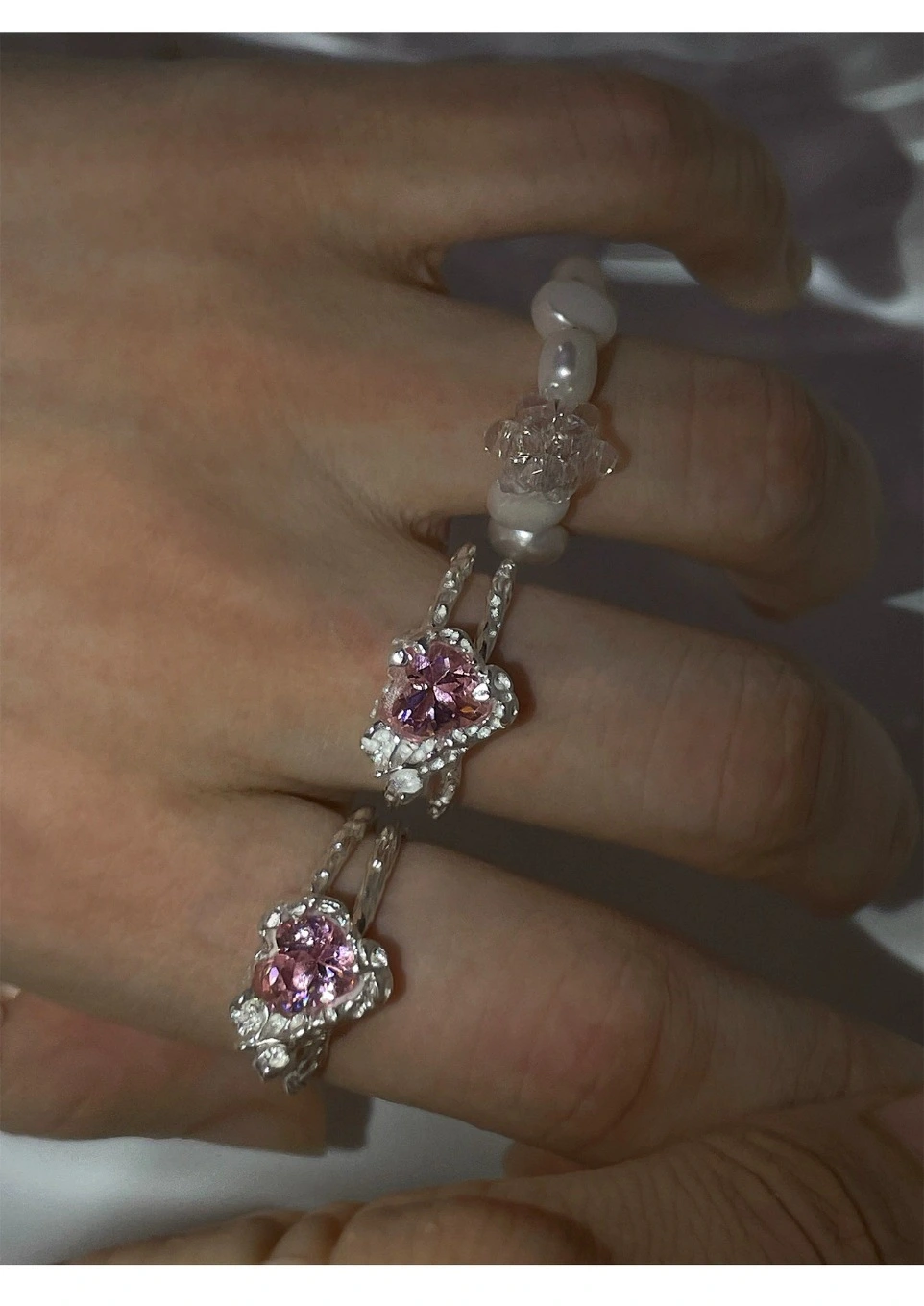 Sterling Silver Diamond Heart Texture Opening Ring