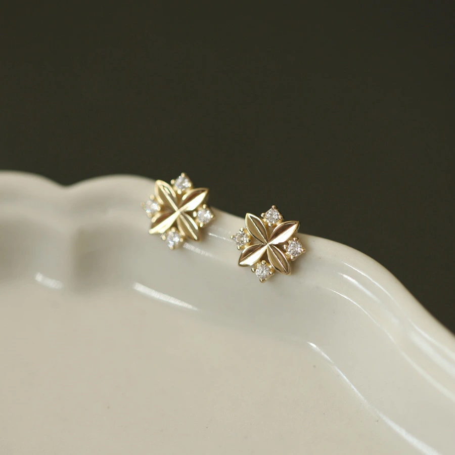 Diamond Zircon Cross Small Flower Earrings