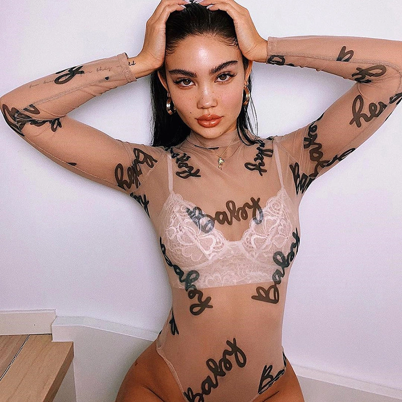 Women's Personalized Mesh Long-sleeved Bodysuit