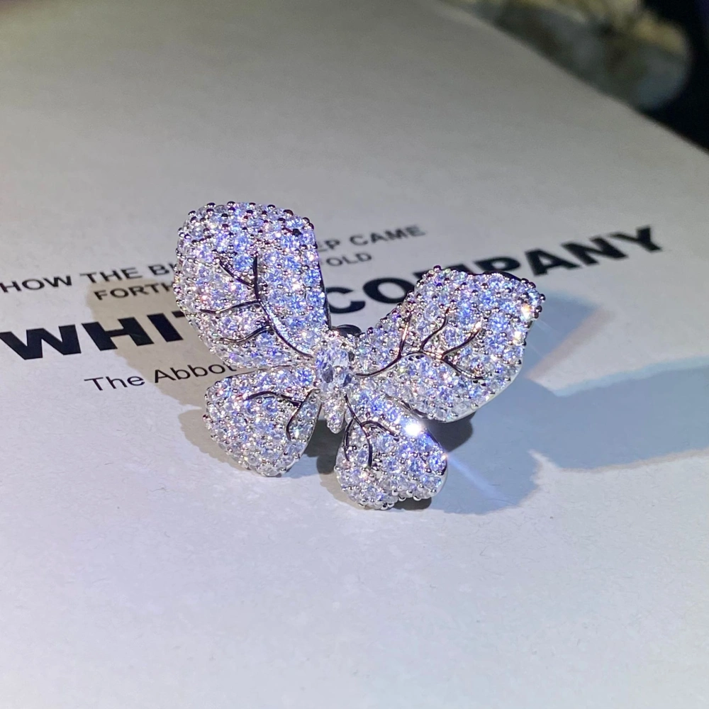 Atmospheric Diamond Temperament Female Group Inset Zircon Butterfly Opening Ring Jewelry