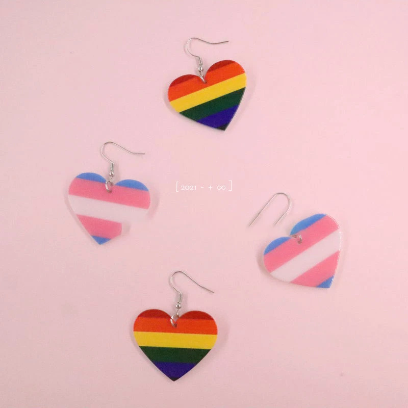 Acrylic Sweet Love Against Color Striped Ear Accessories Girl Heart Small Fresh Earrings