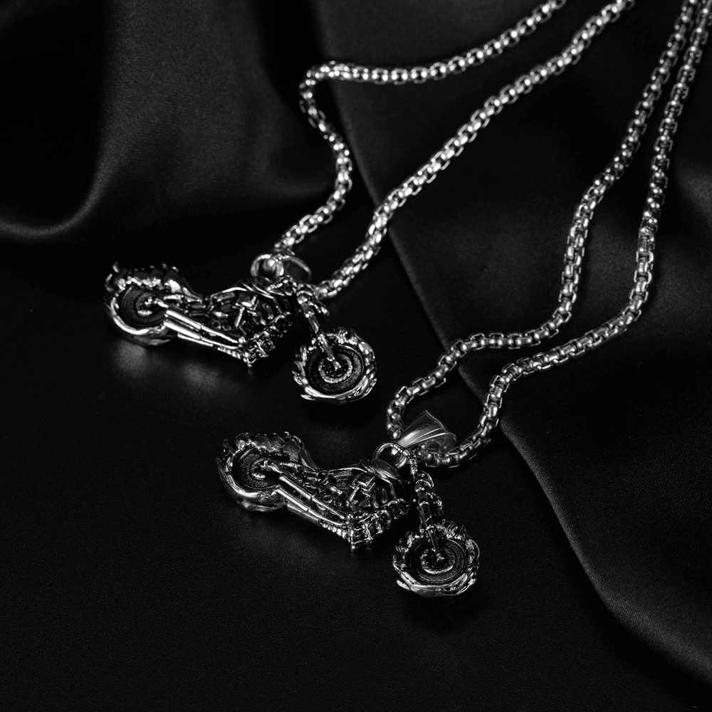 Skull Head Flame Motorcycle Necklace