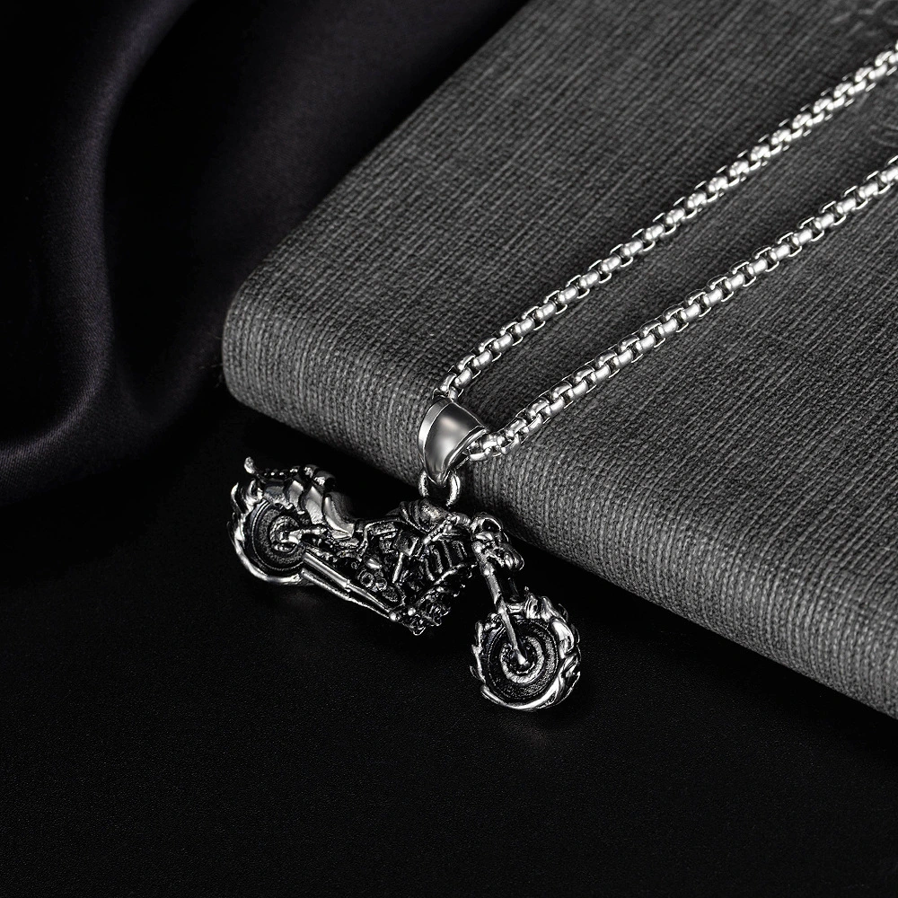 Skull Head Flame Motorcycle Necklace