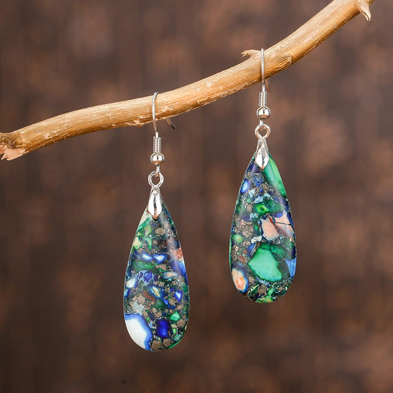 Colorful Emperor Stone Water Drop Geometric Shape Stone Earrings For Women