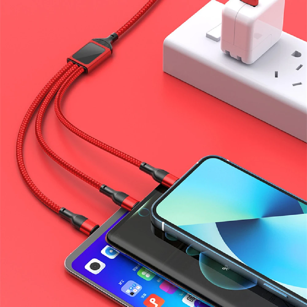 Three-in-one Data Cable 66W Quick Charge One Drag Three