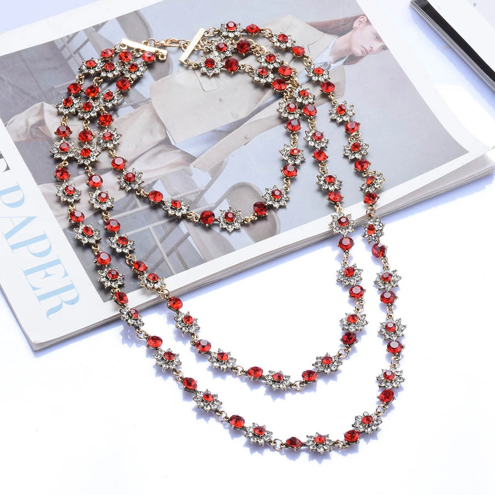 Multi Layer Pearl Crystal Gem Necklace