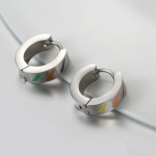 Fashion Simple Rainbow Pattern Titanium Steel Earrings