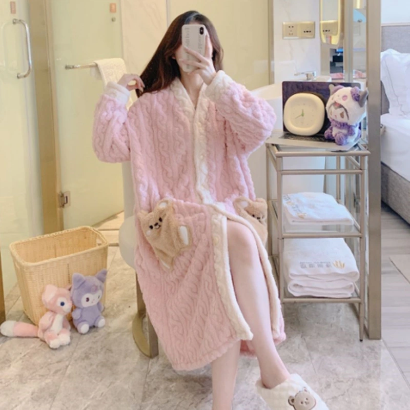 Women's Fashion Plush Lace-up Cardigan Pajamas