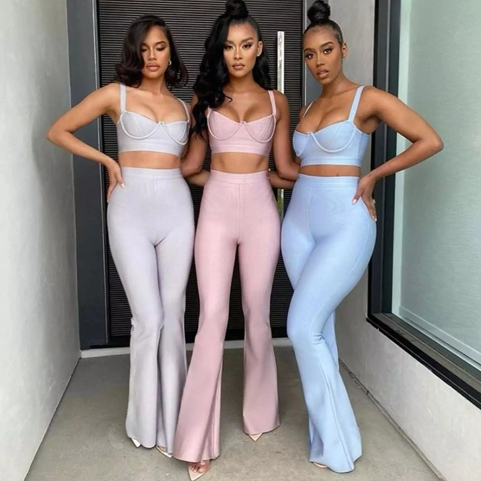 Bandage Sleeveless Tight Jacket And High-waisted Flared Trousers Suit