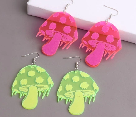 Acrylic Fluorescent Small Mushroom Earrings