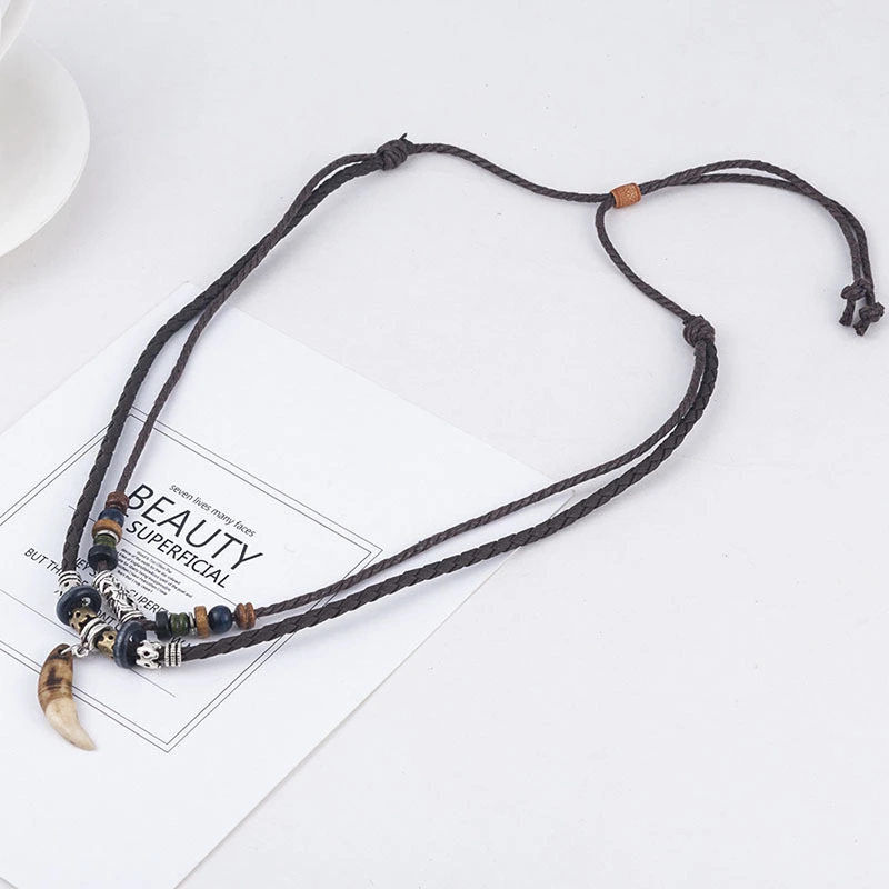 National Style Woven Beaded Necklace Retro Crescent Pendant