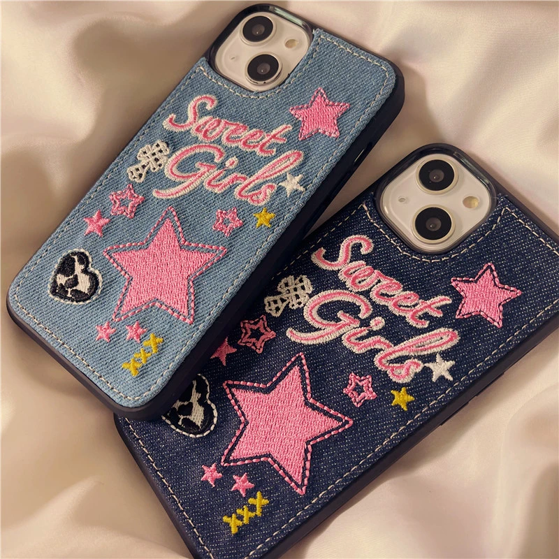 Denim Embroidered Star Phone Case