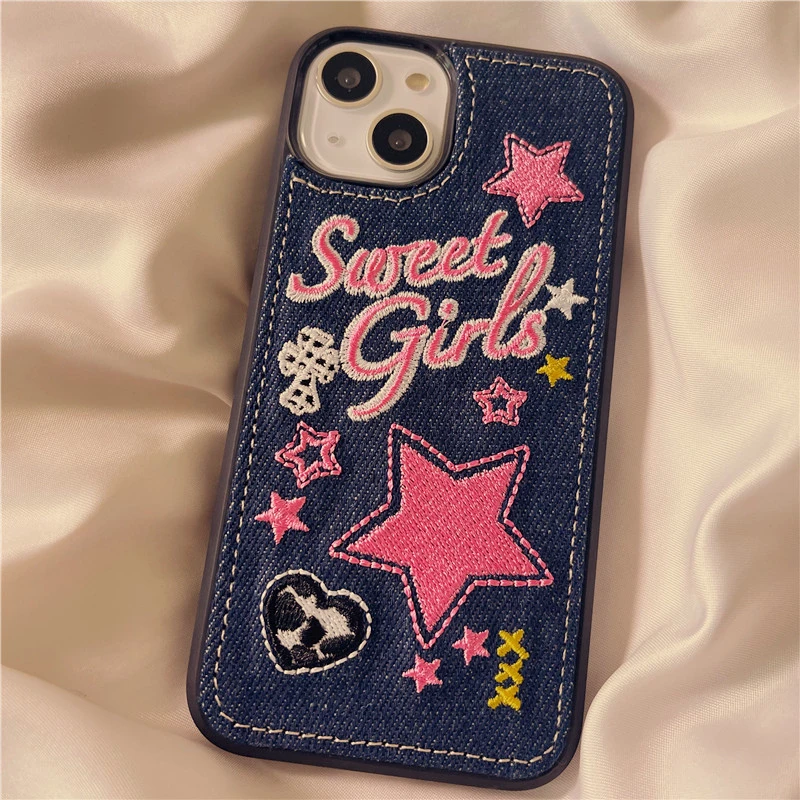 Denim Embroidered Star Phone Case