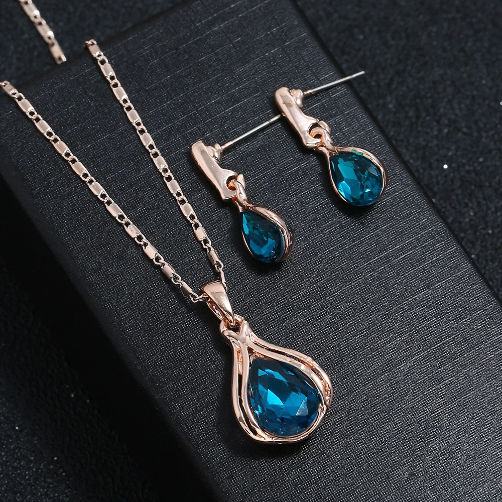 Alloy Water Drop Necklace Earring Jewelry Set