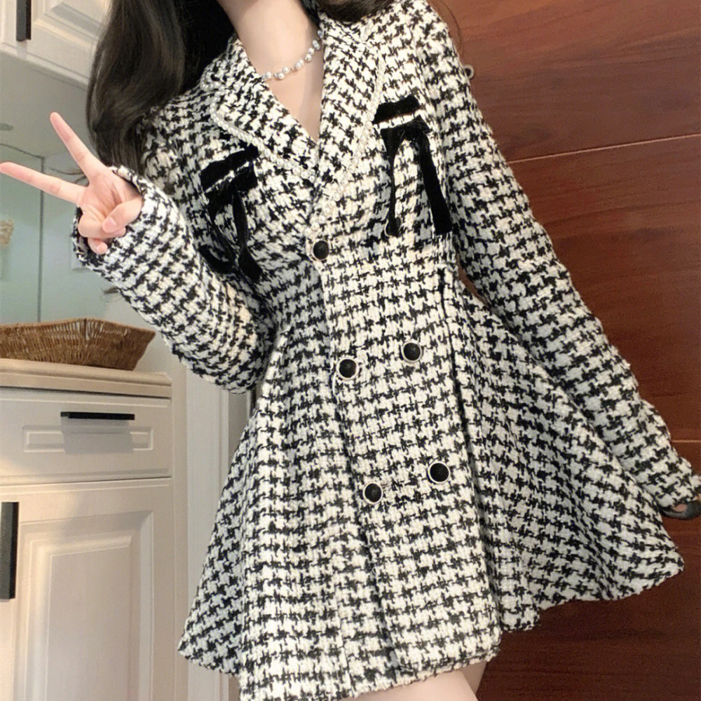 Sweet Plaid Long-sleeved Dress Autumn And Winter