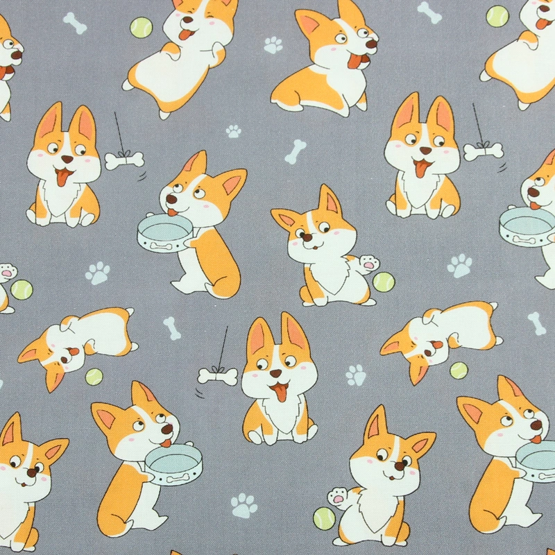 Plain Cotton Nordic Animal Corgi Print Fabric