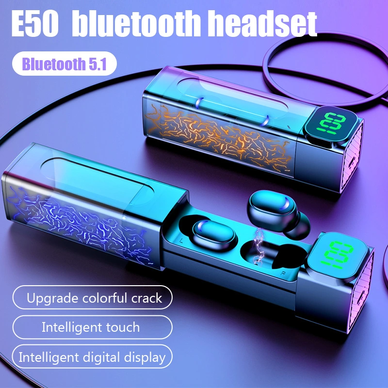 Mini E50 Crack Pull-out Digital Display Esports Gaming Wireless Bluetooth Headset TWS In-ear Type