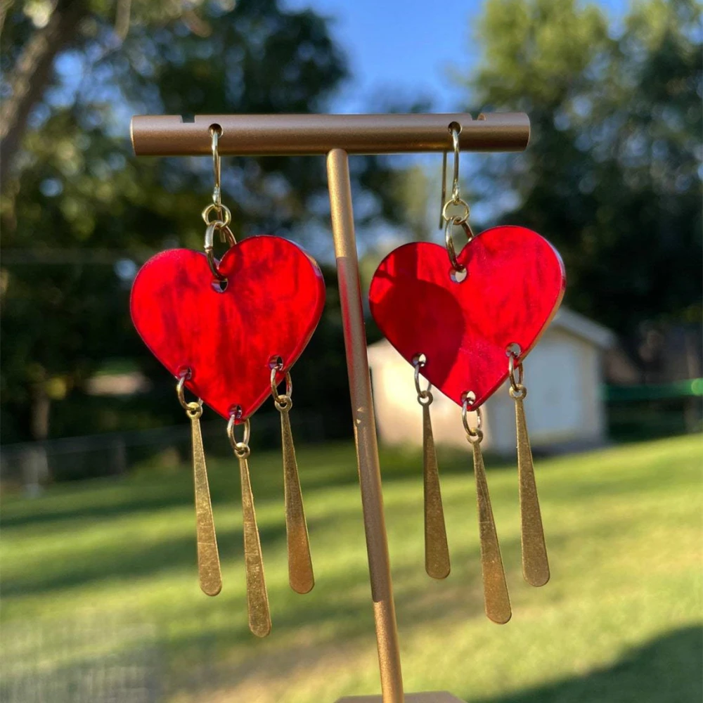 Acrylic Dream Red Stone Heart Earrings