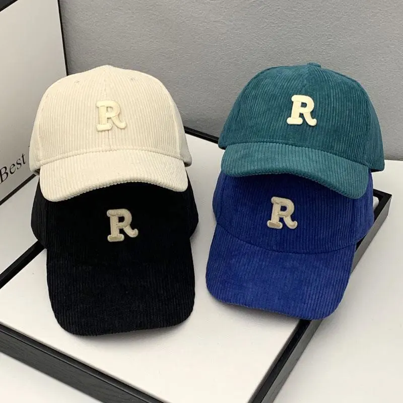 Fashion Corduroy Baseball Cap Ladies Letter R Snapback Hat
