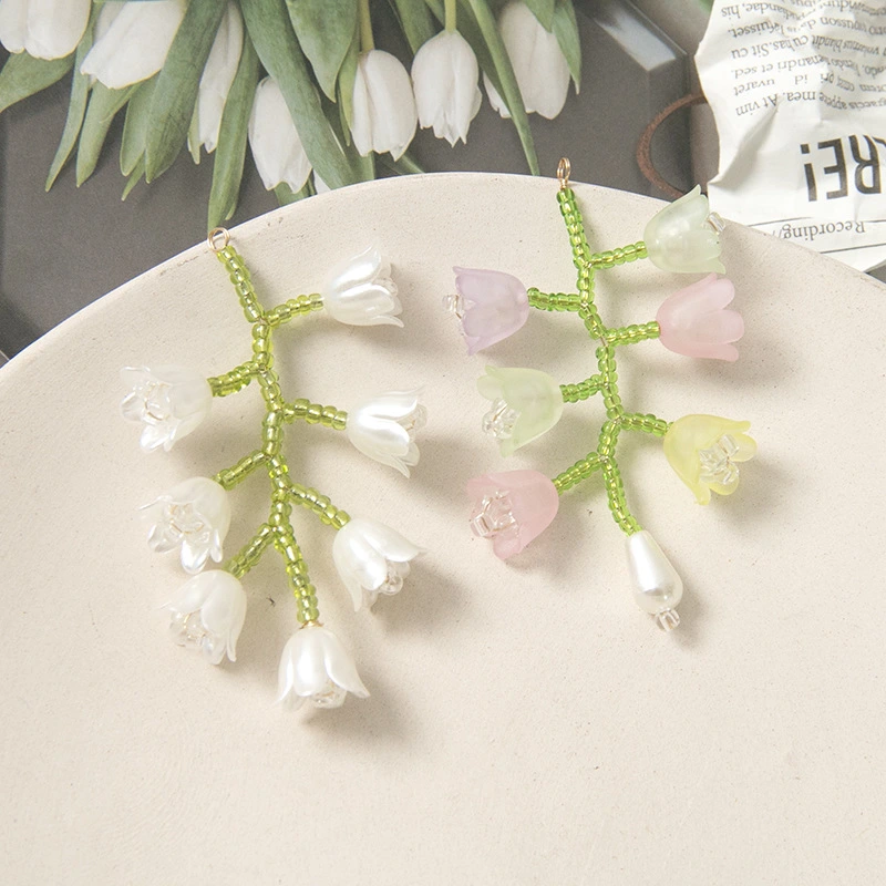 Beaded Bell Orchid Earrings Hand Woven