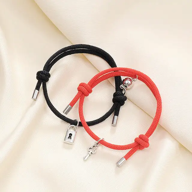 Alloy Key Lock Magnet Attracts Couple Bracelet Jewelry