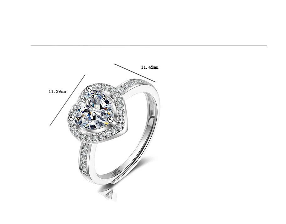 Women's Silver Ring Moissanite Simple Heart