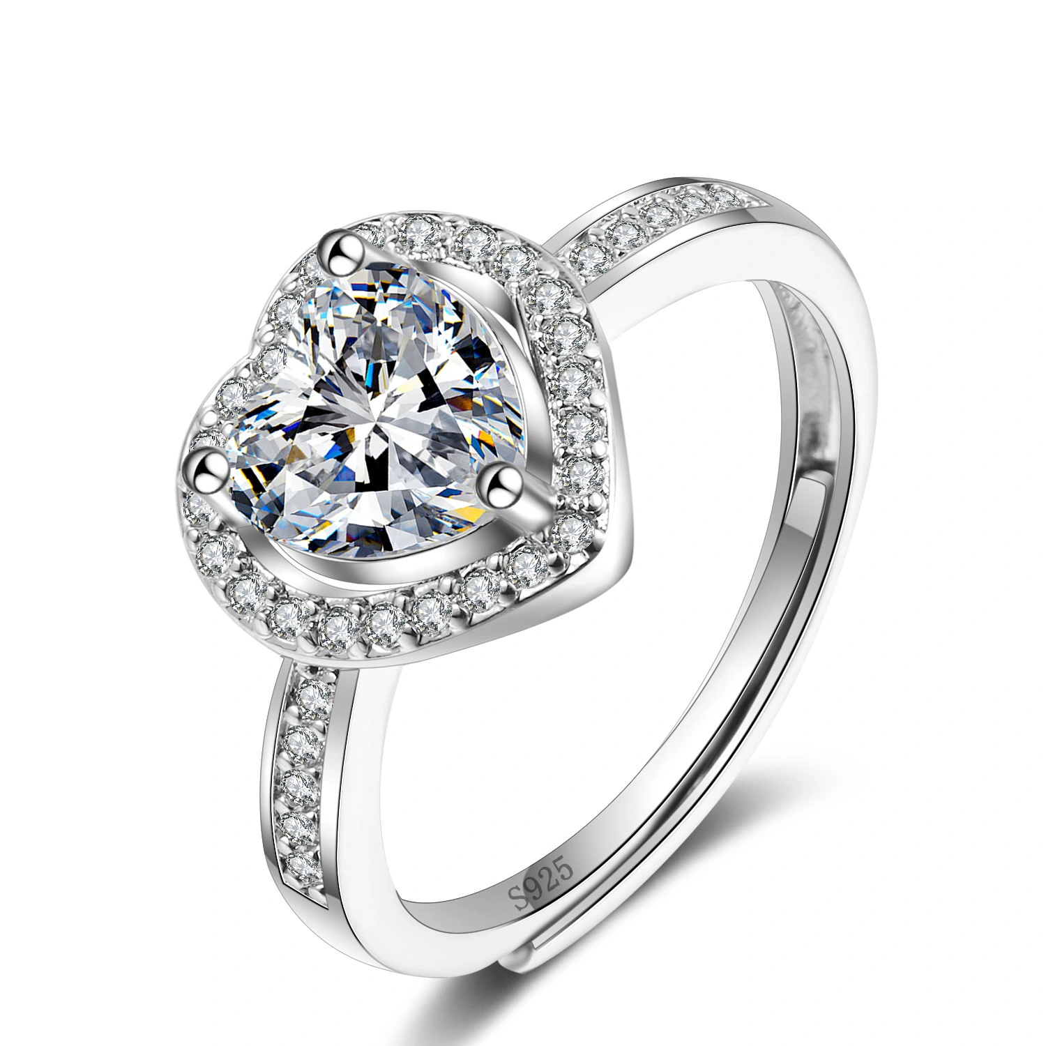 Women's Silver Ring Moissanite Simple Heart