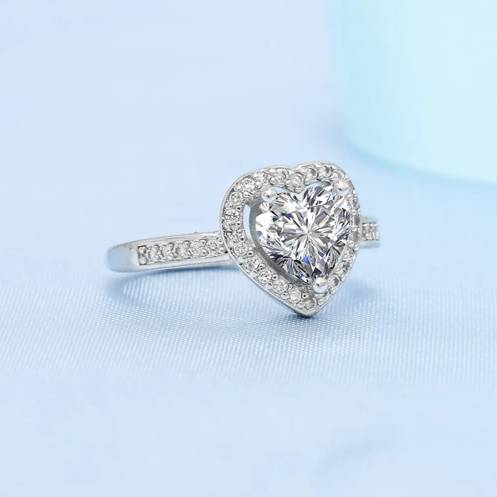 Women's Silver Ring Moissanite Simple Heart