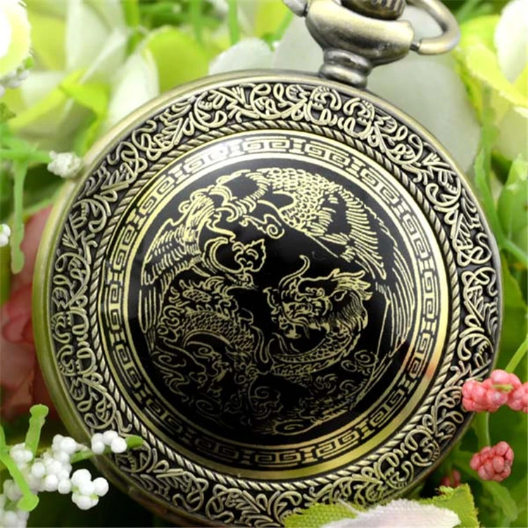 Creative Patch Enamel Quartz DIY Large Pocket Watch Prosperity Brought By The Dragon And The Phoenix Auspicious Large Pocket Watch