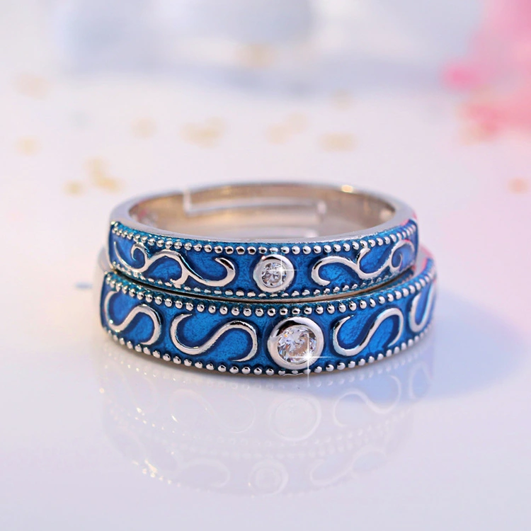 Diamond-encrusted Blue Ring With Adjustable Opening