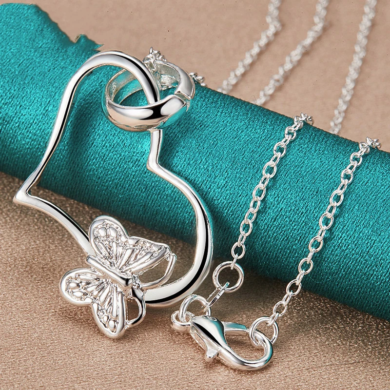 Silver Jewelry Love Butterfly Pendant Necklace Female