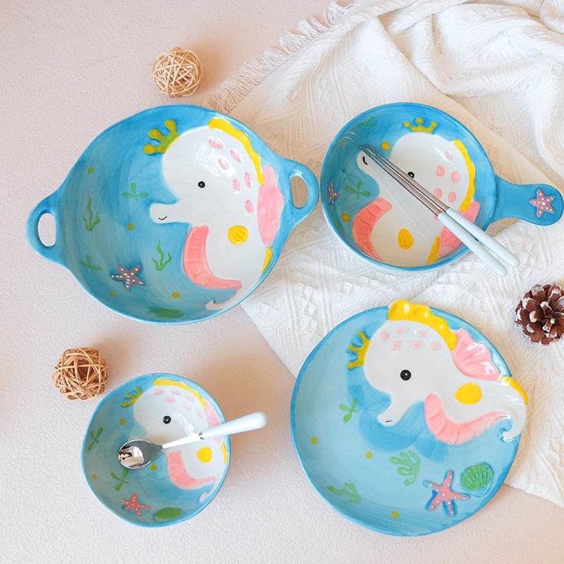 Personalized Children's Cartoon Pattern Ceramic Bowl And Plate Tableware