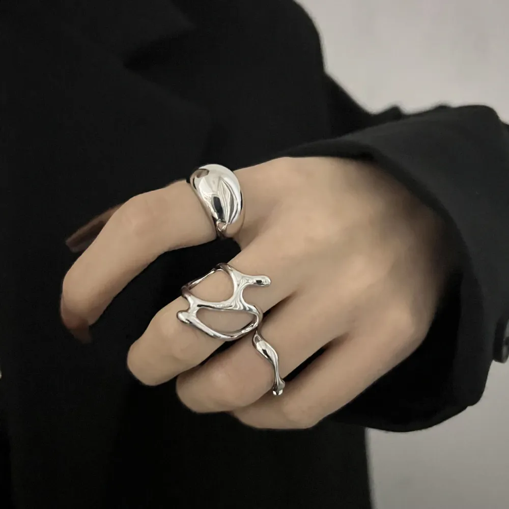 Asymmetrical Geometric Line Ring Metal Ring Female