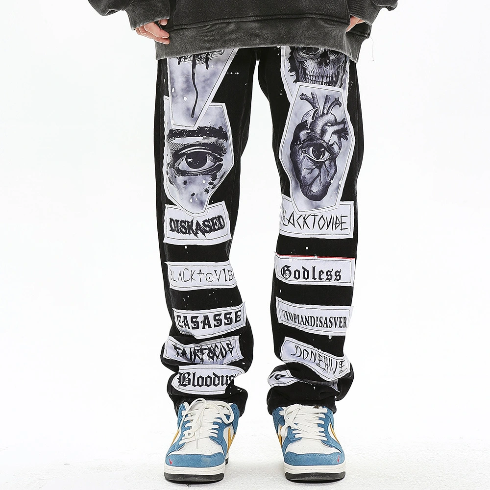 Stick Cloth Washed Jeans Men's Wide Leg Straight Leg Loose Street Pants