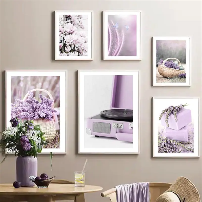 Purple Flower Field Lilac Sea Wall Art Canvas Painting