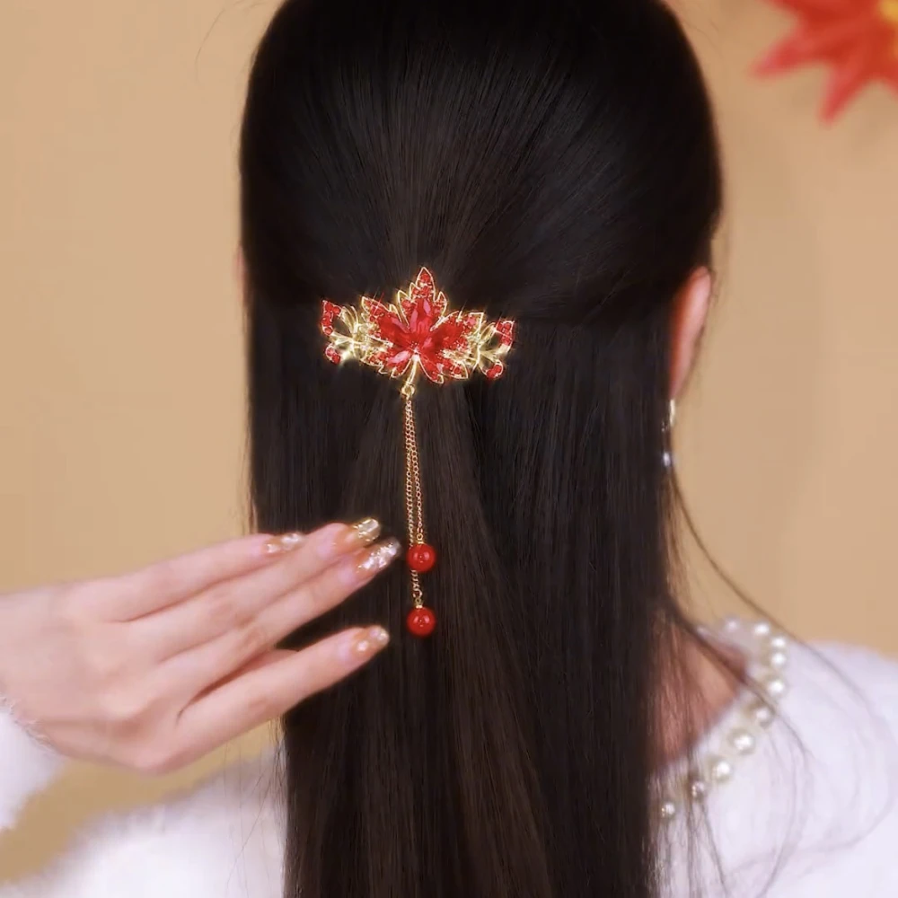 Women's Fashion Simple Red Maple Leaf Half Tie Hair Clip