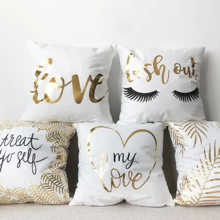 Flannel Gilding Pillow Cover Love Leaves Letters Pillowcase