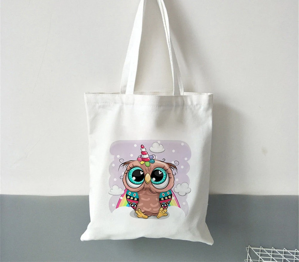 Cartoon Owl Handheld Shoulder Canvas Bag