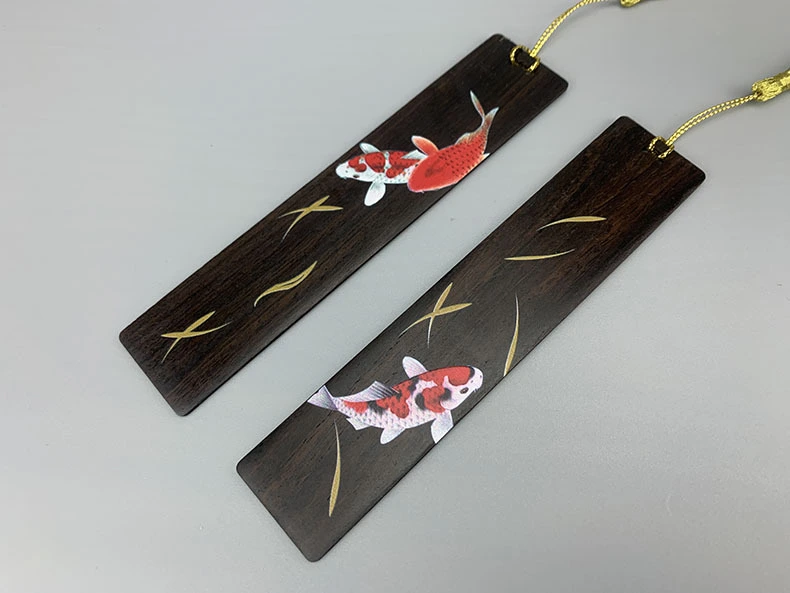 Chinese Style Painted Koi Mahogany Bookmark