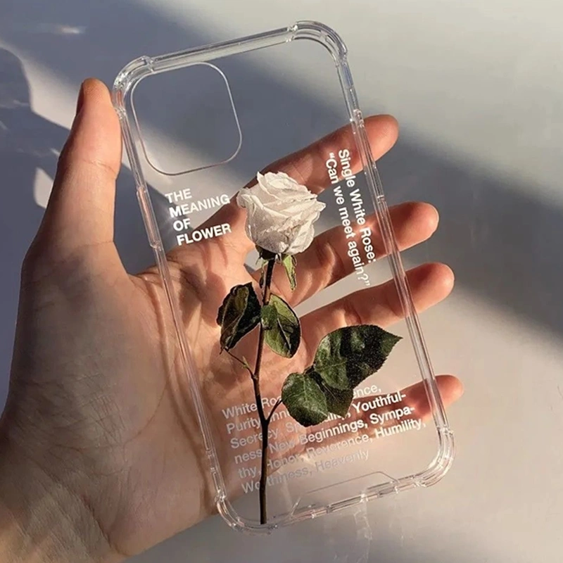 White Rose Branch Simple Transparent Mobile Phone Case