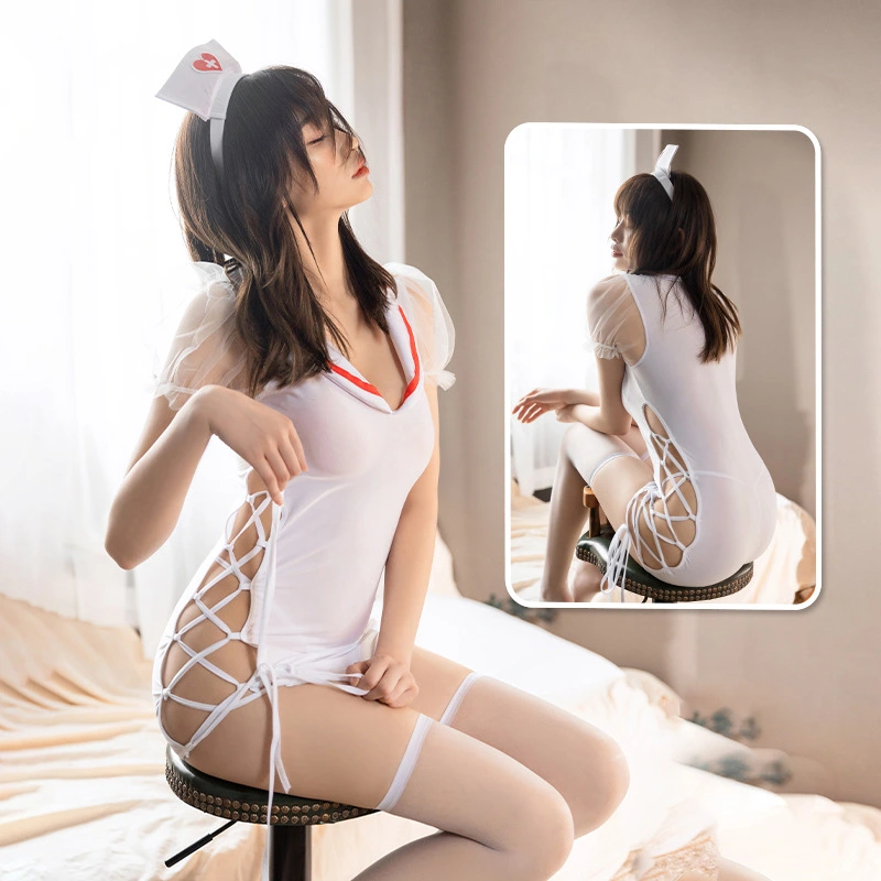 Erotic Underwear Sexy Nurse Uniform Suit Slashed Lacing Buttocks