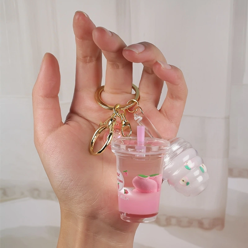 Floating Milk Tea Cup Pendant Key Lip Gloss