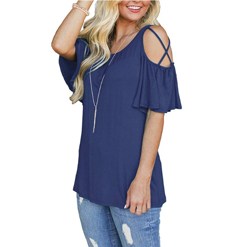 New Solid Color Off-shoulder Short Sleeve