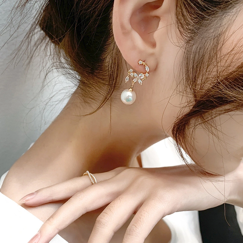 Temperament Pearl Earrings Fashion Flower Small 925 Silver Needle