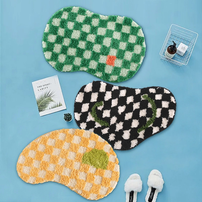 Shaped Checkerboard Carpet Household Bathroom Entry Absorbent Small Floor Pad Bedroom Middle Bed Pad