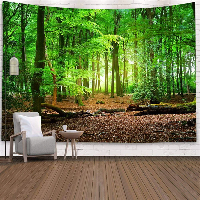 Tapestry Forest Landscape Red Sun Mountains Background Hanging Cloth Home Decor Digital Printing