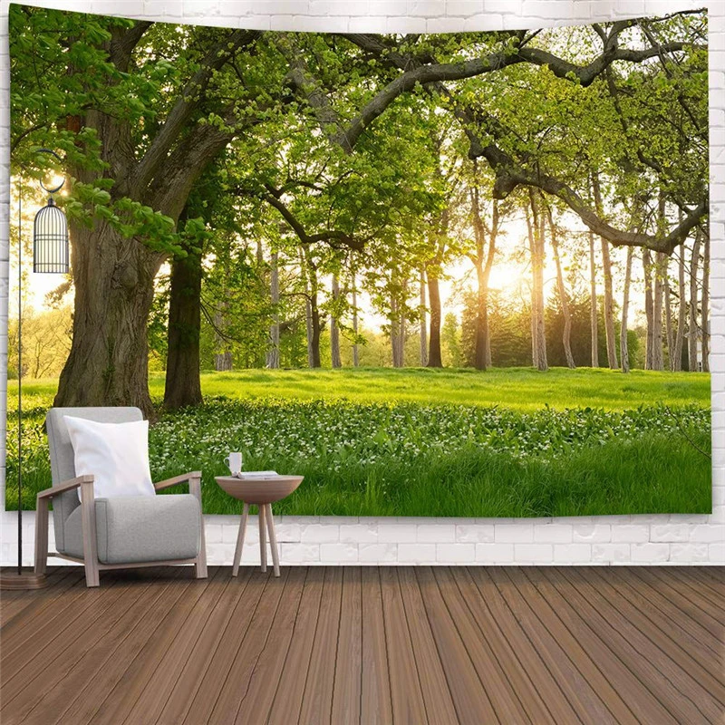 Tapestry Forest Landscape Red Sun Mountains Background Hanging Cloth Home Decor Digital Printing